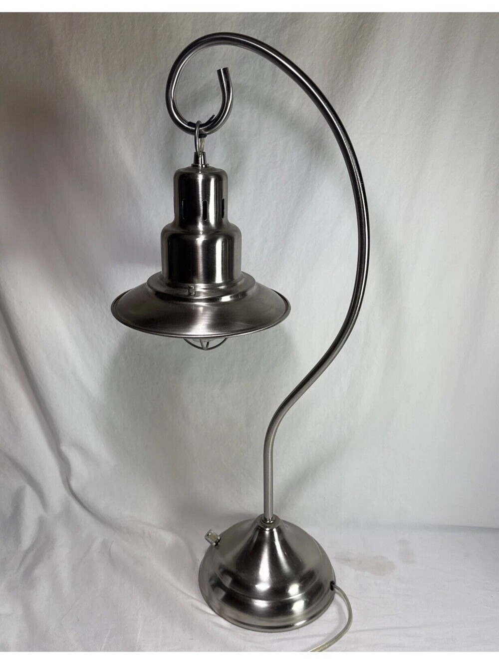 Pottery Barn Brushed Nickel Fisherman Table Lamp Hanging Bulb Cage Industrial